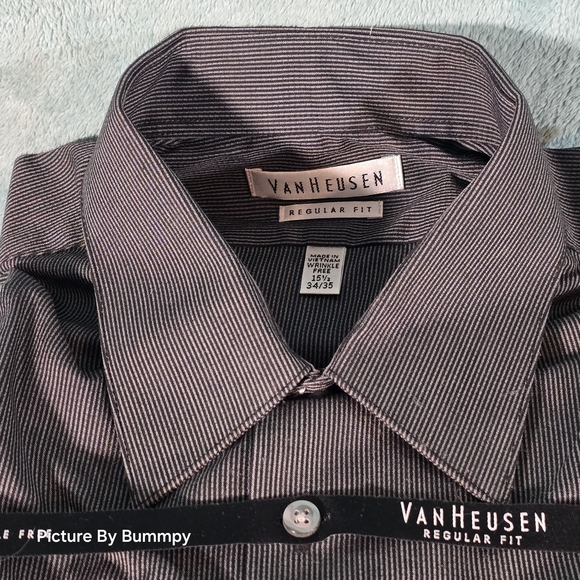 Van Heusen men's regular-fit dress shirt in a gray striped pattern, 15 1/2 34/35 - Picture 3 of 7